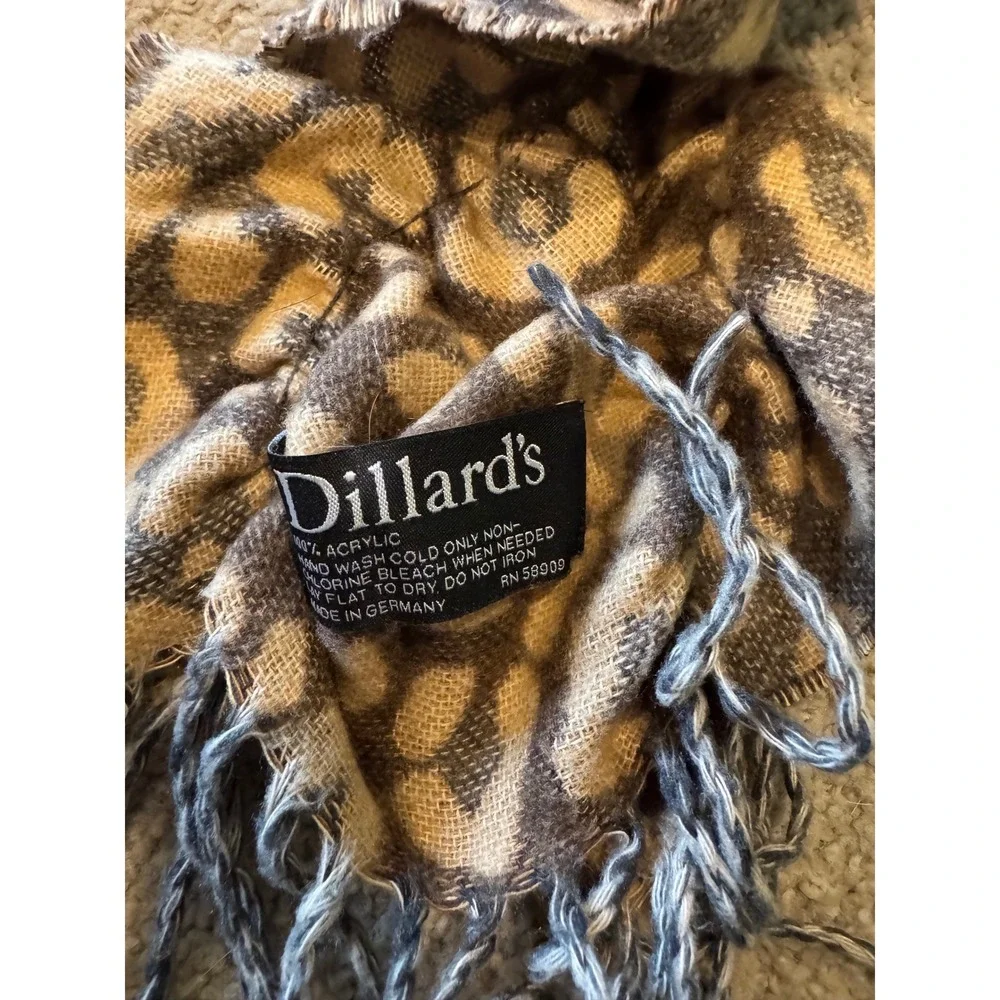 Dillards Leopard Print Scarf Animal Pattern Fringe Trim Made in Germany